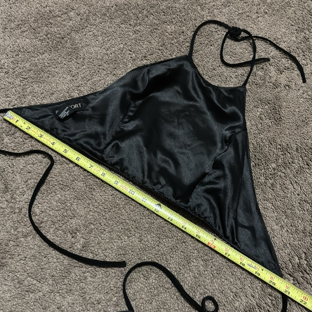 Genuine Leather Halter Top-M-Black with Embroidered Front Detail-Ties-Like New - Picture 13 of 14